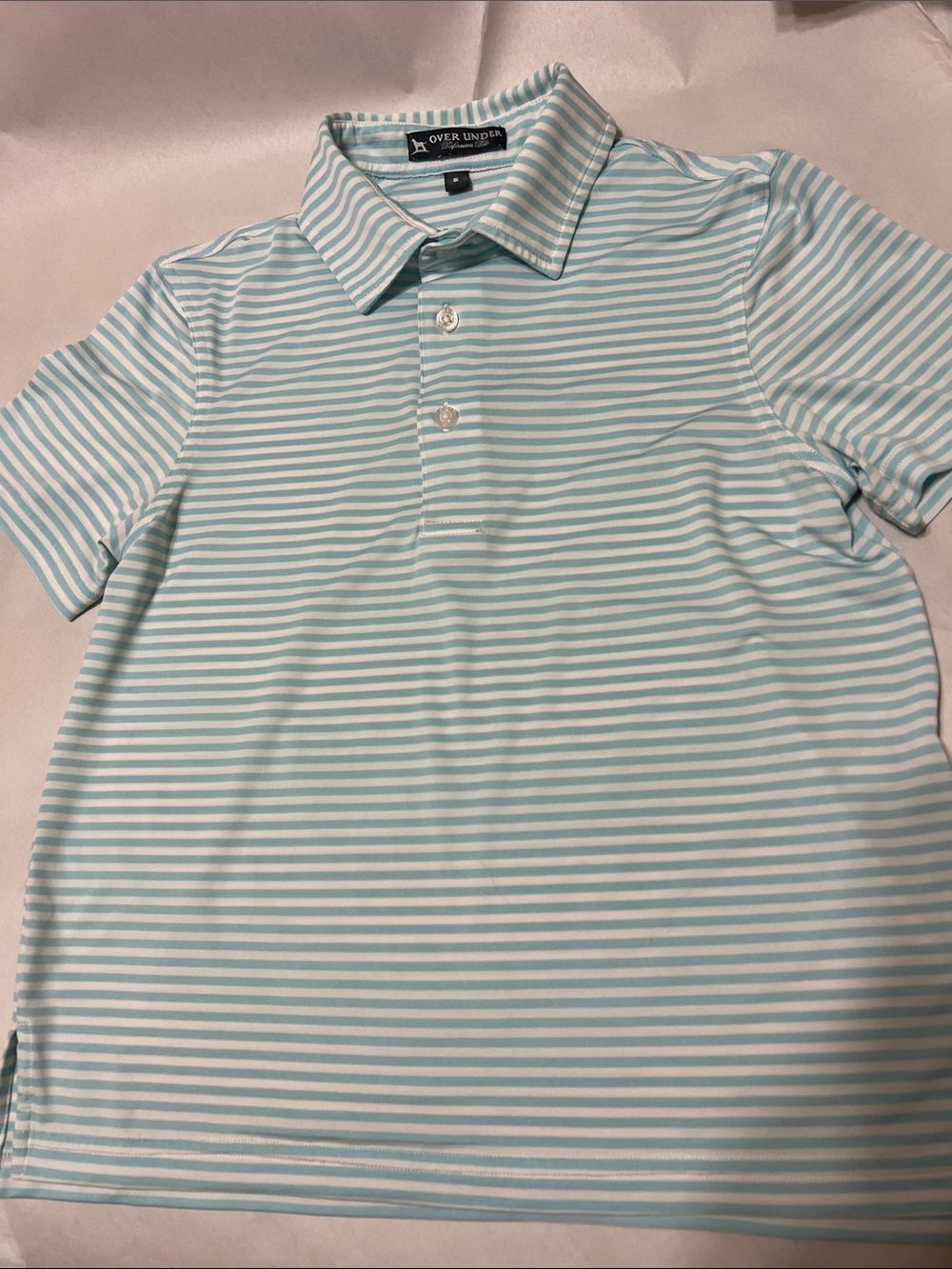 Over Under Boy’s Light Blue & White Striped Polo Shirt Small
